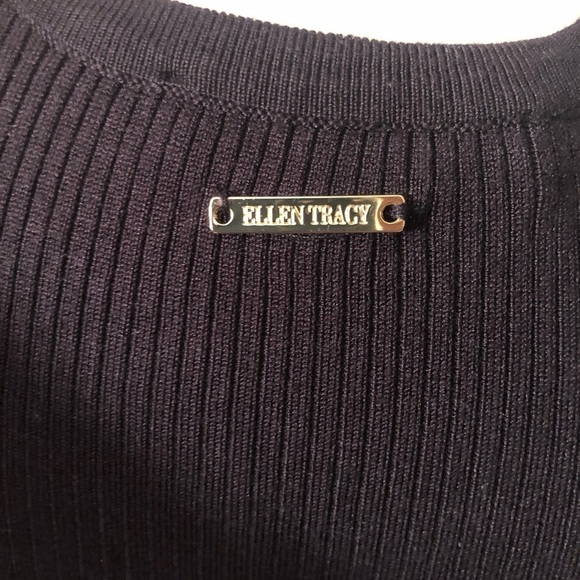 Ellen Tracy Black With Gold Chain Accent Cold Shoulder Sweater Sz S - Picture 7 of 11